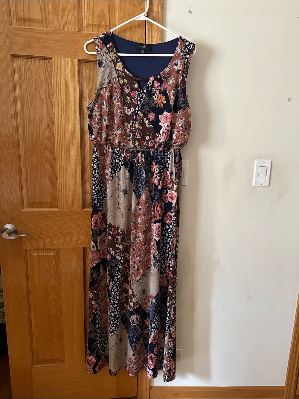 NAIF Floral Patchwork Maxi Dress in Navy and Rose